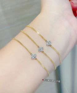 Xinfly Pulsera de Cadena Cubana de Oro de 18K con Diamante de Laboratorio de 0.2 CT, Cuatro Garras, Seis Garras, Trébol de la Suerte, Regalo - Product Image 3