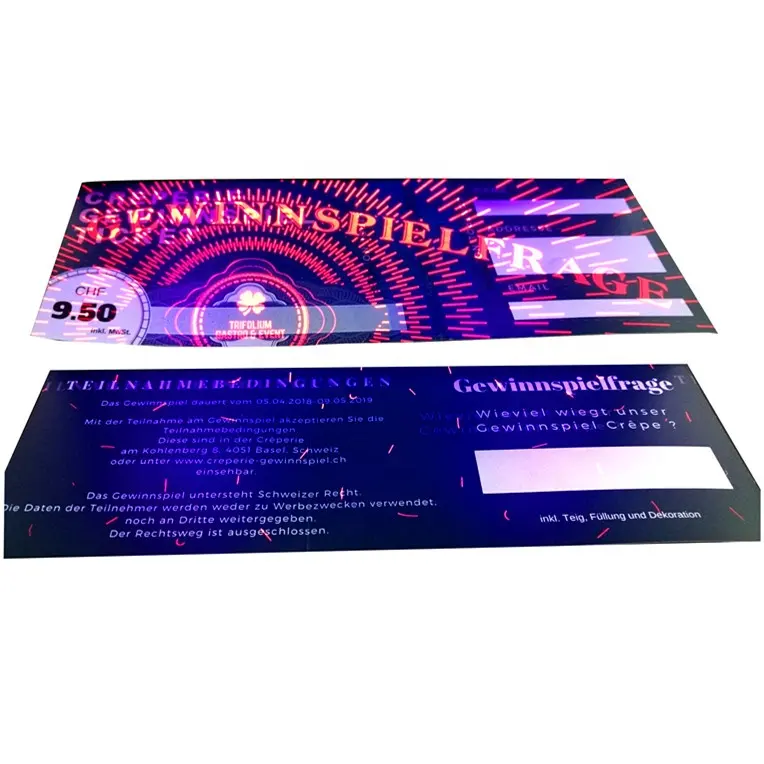 Özel sıcak damgalı hologram güvenlik kupon bileti