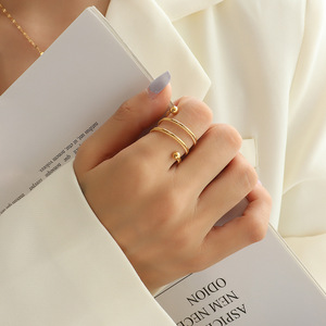 Tiny Sphere Accent Two Layer Beaded Edge Stainless Steel <b>Ring</b> - Product Image 2