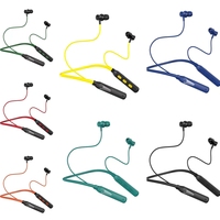 Headset olahraga Bluetooth nirkabel, earphone olahraga gantung leher tahan air dengan tampilan baterai LED