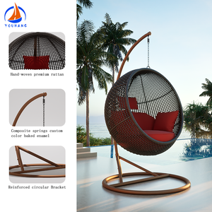 Columpio <span class=keywords><strong>colgante</strong></span> para jardín, Columpio de mimbre para jardín de metal para exteriores de ratán para adultos con cojines - Product Image 4