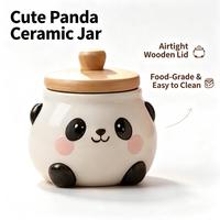 Pot de conservation alimentaire en céramique au design adorable de panda avec couvercle en bambou, grande capacité, idéal pour les cadeaux
