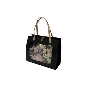 Transparent Pvc <b>Window</b> Design Flower Gift Box Rectangular Box with Leather Handle Gift Packaging Box - Product Image 2