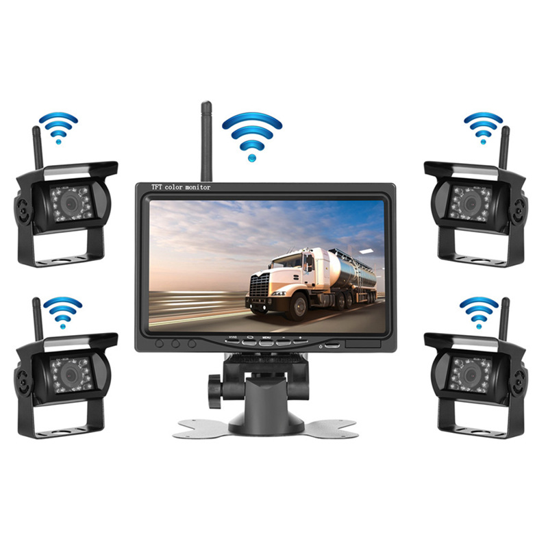 Telecamera per retromarcia Wireless impermeabile 18IR sistema di visione notturna di backup + Monitor da 7 "per camion RV camion rimorchio per autobus camion 12V 24V