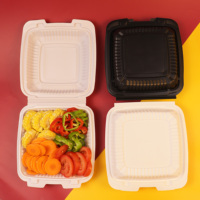 Boîte alimentaire jetable biodégradable blanche 8*8, à compartiments simples/triples, avec couvercle, en PP de qualité alimentaire, pour pique-nique et plats à emporter