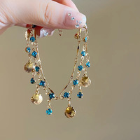 Ensemble collier et bracelet plaqué or avec breloques coquillages en zircon bleu, style vintage, bijoux de mariage pour femme