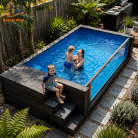 Grand Estate Piscine hors sol en fibre de verre de 40 pieds avec façade en cèdre et cristal, grand format, pour jardin, avec jacuzzi spa intégré, idéale pour une utilisation en conteneur de 20 pieds.