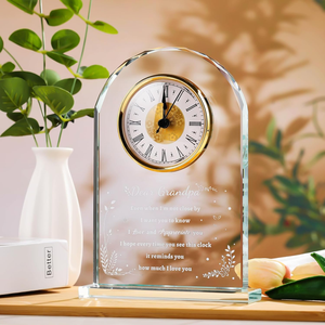 Orologio da <span class=keywords><strong>Tavolo</strong></span> in <span class=keywords><strong>Cristallo</strong></span> Trasparente con Logo Personalizzato Inciso al Laser 3D in Stile Vintage con Confezione Regalo per Matrimoni - Product Image 3