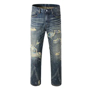 Dw109 Xếp Chồng Lên Nhau Kích Thước 46 Người Đàn Ông Ripped Jeans Selvedge Men Jeans