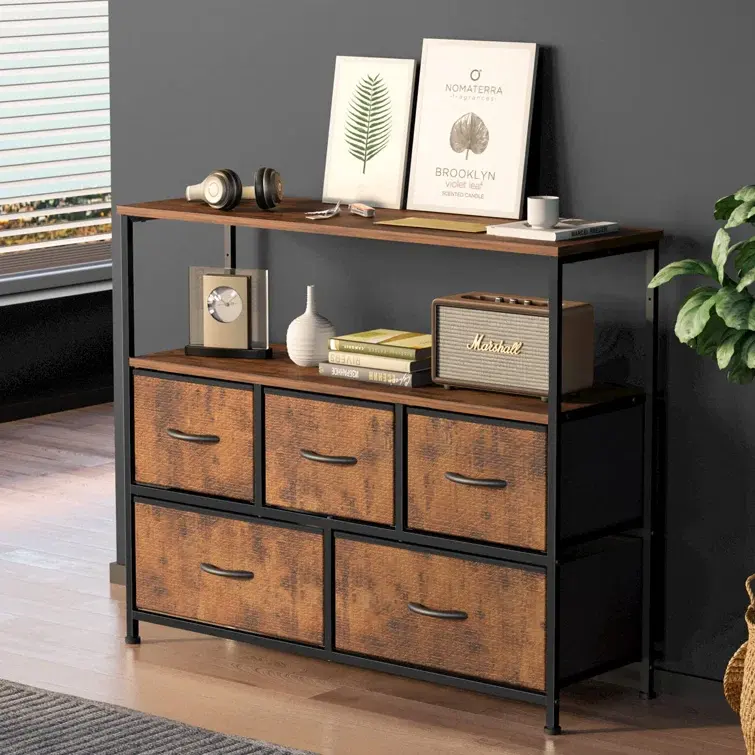 5 - Drawer Dresser combines functionality and style With five fabric drawers Multifunctional TV stand dresser