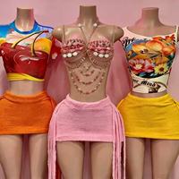Ensemble sexy pour femme : Crop top licou et mini-jupe moulante Y2K – Tenue d'été deux pièces pour clubbing