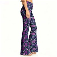 Celana Yoga Wanita Grosir Model High Waist Flare Retro Gothic Motif Bunga Mawar Ungu Celana Legging Bell Bottom Bermotif Botani Gelap