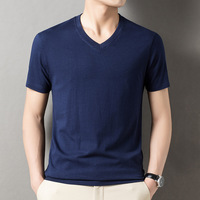 T-shirts décontractés pour hommes, col en V, couleur unie, coupe classique, manches courtes, respirants, 100% coton, 180 grammes, personnalisables