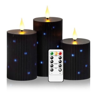 3 bougies <span class=keywords><strong>LED</strong></span> sans flamme à motif vertical noir pour Halloween - Bougies <span class=keywords><strong>LED</strong></span> scintillantes - Avec télécommande à 11 touches et minuterie - Product Image 6