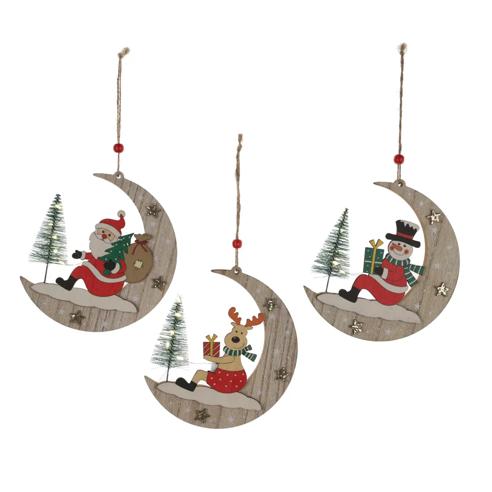 Christmas Tree Pendant Ornament Cartoon Santa Moon Family Home Tree Decoration Creative Gifts