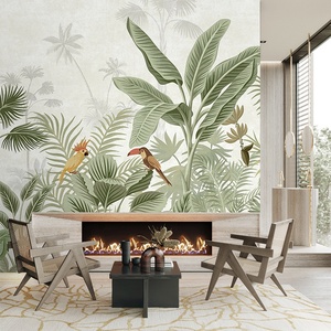 <span class=keywords><strong>Papel</strong></span> Tapiz Mural de <span class=keywords><strong>Flores</strong></span> <span class=keywords><strong>y</strong></span> Aves Pintadas a Mano Estilo Americano para Sala de Estar, Sofá, Fondo de Hotel, Plantas Tropicales - Product Image 3