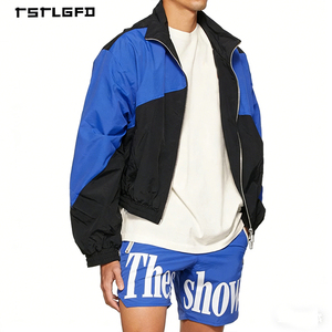Wholesale Large Letter Print Color-Block Nylon Shorts <b>Set</b> with Stand-up Collar Windbreaker Jacket Men's Two Piece Street Outfit - Product Image 2