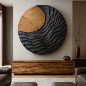 Scultura Murale <span class=keywords><strong>in</strong></span> <span class=keywords><strong>Legno</strong></span> Organico Rotonda, Arte Astratta Intagliata a Mano per Interni Moderni - Product Image 3