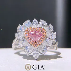 Luxury Shine Women Elegant Atmospheric Heart Shaped GIA Pink Diamond 0.53ct 18K White Gold Ring Pendant for Party