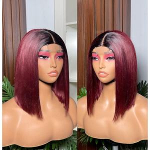 99J Bourgogne Bob Perruques Cheveux Humains 2x6 Dentelle Fermeture Perruque Vin Rouge Double Dessiné Os <span class=keywords><strong>Droite</strong></span> Dentelle Bob Perruques pour Femmes - Product Image 5