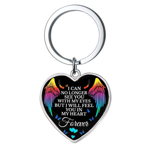 Nouveau collier en acier inoxydable avec pendentif en alliage Cœur de pêche Ailes éternelles, bijou porte-clés en forme de cœur - Product Image 5