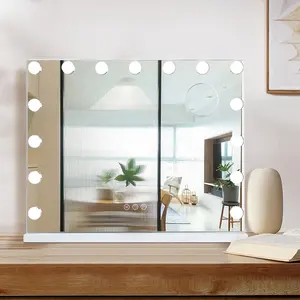 مرآة مكياج على الطاولة بمصابيح ليد مرآة مكياج بإضاءة هوليوود مع 15 قطعة من المصابيح ليد لغرفة النوم المكتبية