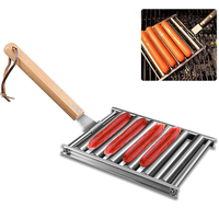 Meilleures ventes : Rouleau à saucisses rotatif en acier inoxydable 304, support de cuisson antiadhésif avec longue poignée, outil de barbecue pour hot-dogs, qualité alimentaire