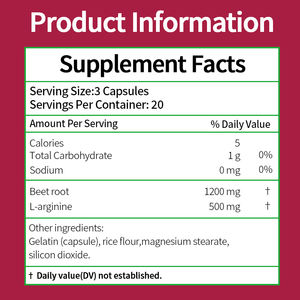 OEM Natürliche Blutfluss- & Energie-Unterstützung Rote-Bete-Wurzel 1200mg und L-Arginin 500mg Tagesformel - Product Image 6