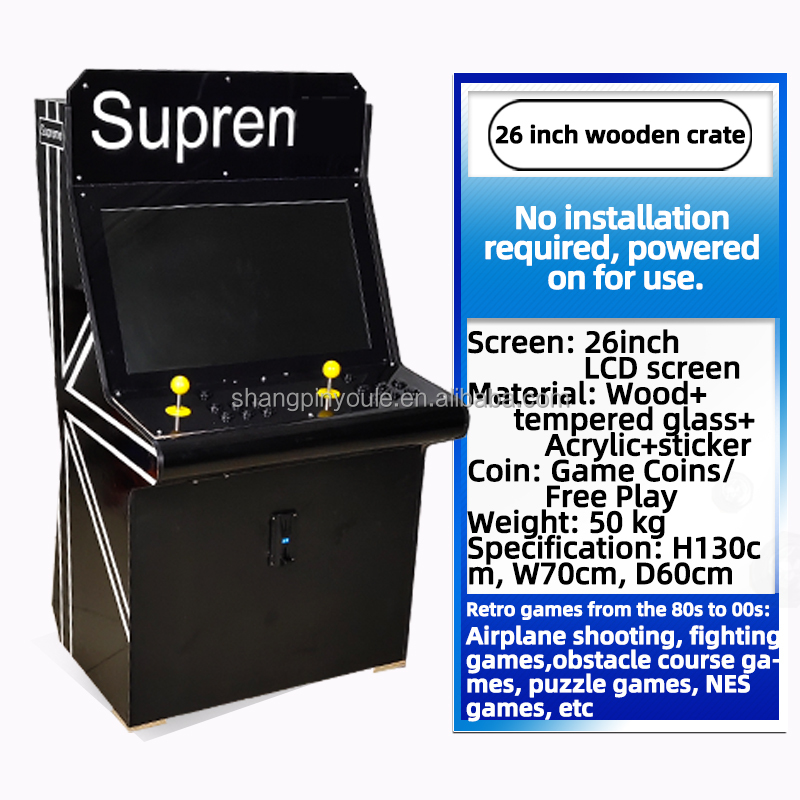 Caja de madera con pantalla de 26 pulgadas.