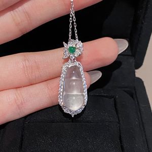 Collier avec pendentif en argent pur S925 pour fille douce, avec ruban en diamant rose en forme de cœur et perle, design de niche de luxe léger et polyvalent - Product Image 1