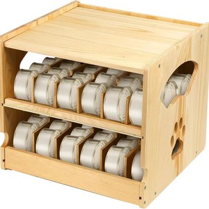 Wooden double-layer pet <b>storage</b> <b>rack</b>, stackable tabletop can <b>rack</b>, solid wood <b>kitchen</b> <b>storage</b> for cats and other pets. - Product Image 5