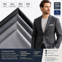 Tissu en laine fine et viscose certifié GRS, design durable, 210g, anti-boulochage, résistant