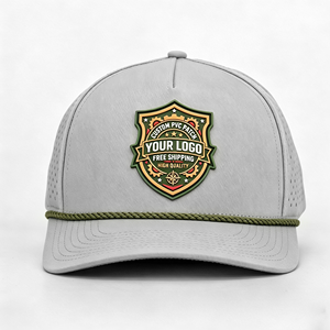หมวกแก๊ปทรงทรัคเกอร์แบบ 5 แผง ตัดด้วยเลเซอร์ พร้อมรูระบายอากาศ ผลิตจากโพลีเอสเตอร์ คุณภาพพรีเมียม  ตกแต่งด้วยโลโก้แบบแพทช์ยาง PVC ซิลิโคนตามสั่ง - Product Image 4