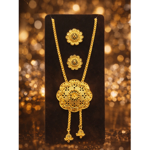 Achetez le collier et les boucles d'oreilles City Girl 24 carats en cuivre plaqué or pour femme, ensemble de bijoux tendance. - Product Image 1