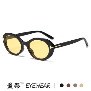 <b>T</b>-shaped Oval Sunglasses Black PC Frame UV400 Protection Unisex Fashionable <b>Cat</b> Eye Style - Product Image 2