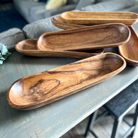 Ensemble de plateaux décoratifs ovales en bois, faits à la main, rustiques, multi-pièces, pour servir