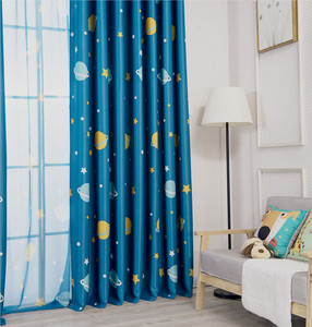 High Shading Window Drapes Cute Cartoon <strong>Blue</strong> Planet <strong>Pattern</strong> Printed Blackout <strong>Curtains</strong> for Kids Bedroom - Product Image 2
