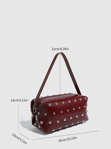Sac à main élégant pour femme de style vintage, sac à bandoulière en cuir PU tendance avec décoration à rivets, fermeture éclair et motif original Tanjing - Product Image 5