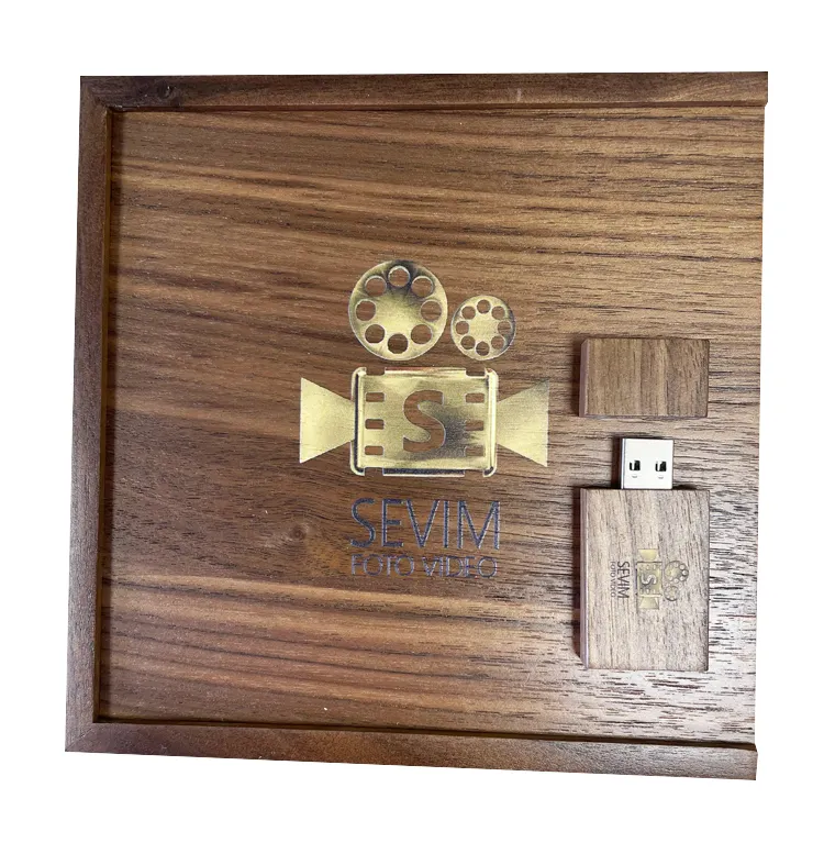 Walnut Wooden Box Photo Album Wedding Gift USB Flash Drive 2.0 3.0 4GB 8GB 16GB 32GB 64GB Photography with Custom Logo