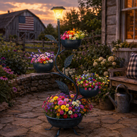 Support de pot de fleurs solaire à 3 pots avec base en fer en forme de feuille, décoration de jardin, de patio et d'extérieur
