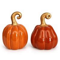 Décoration de table en céramique en forme de citrouille pour Thanksgiving et Ramadan, ensemble de citrouilles à tige dorée, décoration d'automne pour la maison, ornement de récolte, plante