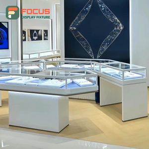 Luxury LED Light Jewelry Counter Glass Display Cabinet High End Modern Wooden Jewelry Counter <b>Jewellery</b> Store Interior Design - Product Image 1