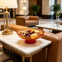 Bol à fruits en verre cannelé ambré sur piédestal, plat de service pour table à manger, décoration intérieure, centre de table de mariage, vente en gros, couleur personnalisée