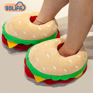 Chaussons en peluche chauds pour femmes, cadeaux populaires, fourrure intérieure, hamburger, frites, pizza, pain - Product Image 2