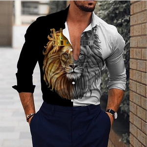 Échantillon gratuit Nouveaux chemises pour hommes Chemises décontractées à imprimé héraldique <span class=keywords><strong>rouge</strong></span> Manches longues Hauts Vêtements pour hommes Cardigan de fête hawaïen - Product Image 1