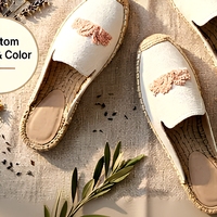 Espadrilles mules en tissu écologique avec logo personnalisé, bout carré, sandales décontractées d'été avec semelle en corde