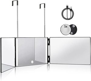 Miroir de coiffure portable pliable à 360° avec grossissement 5X, en ABS, avec interrupteur tactile lumineux - Product Image 1