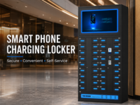 40 casiers de recharge pour smartphones avec grand écran publicitaire, noir mat, armoire de recharge mobile en libre-service pour centres commerciaux et bureaux