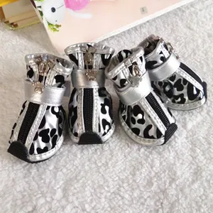 4 teile/satz Gold Leopard Leder Haustier Hund Schuhe PU Anti-Rutsch-Stiefel für kleine Hunde Teddy Hund Katze Wasserdichte Schuhe Welpen Booties ZL353