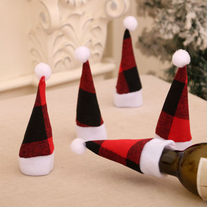 Sombreros navideños, tapas a cuadros para cubiertos, decoraciones para tapas de botellas, decoraciones navideñas para la mesa del hogar, juegos de cubiertos - Product Image 4